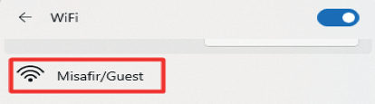 Wi-Fi network list on the device